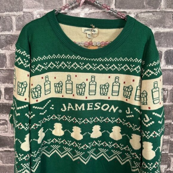 NWT Jameson Whiskey The Merry Duo Christmas sweater green printed acrylic - Picture 2 of 12